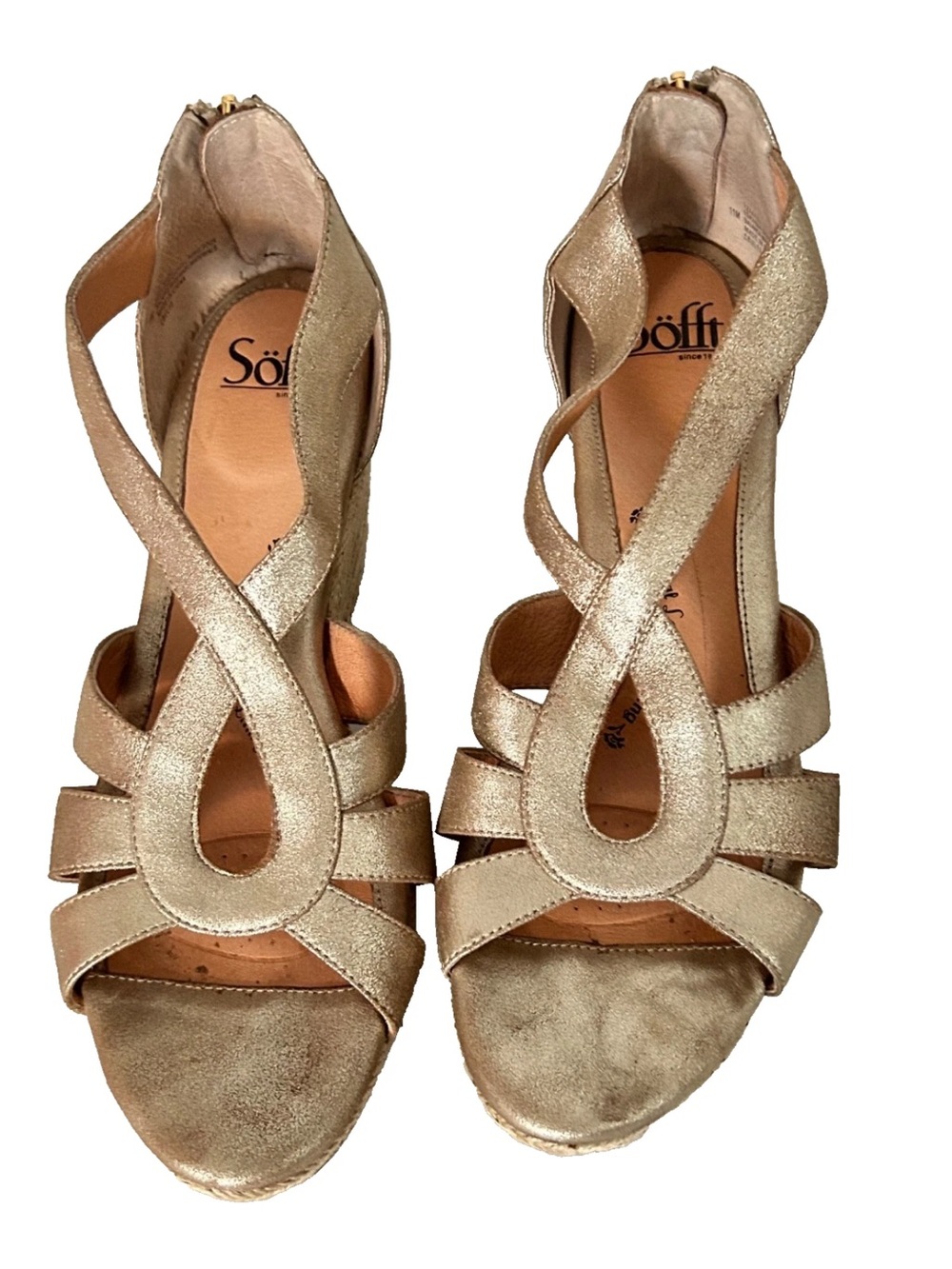 Sofft | Metalic Gold Wedge Sandals Womens Size 11 Open Toes Leather